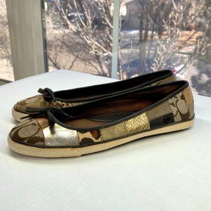 Coach Monogram Brown & Gold Ballet Flats